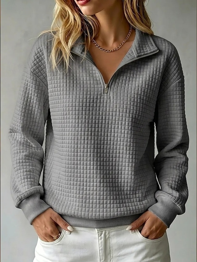 Women's Textured Zip Up Sweatshirts Casual Long Sleeve Half Zip Regular Tops