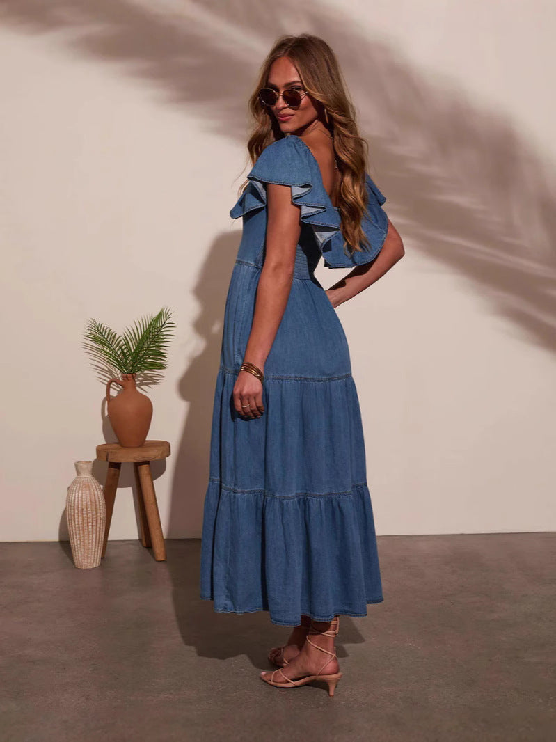 Stylish Casual Off-shoulder Denim Dress