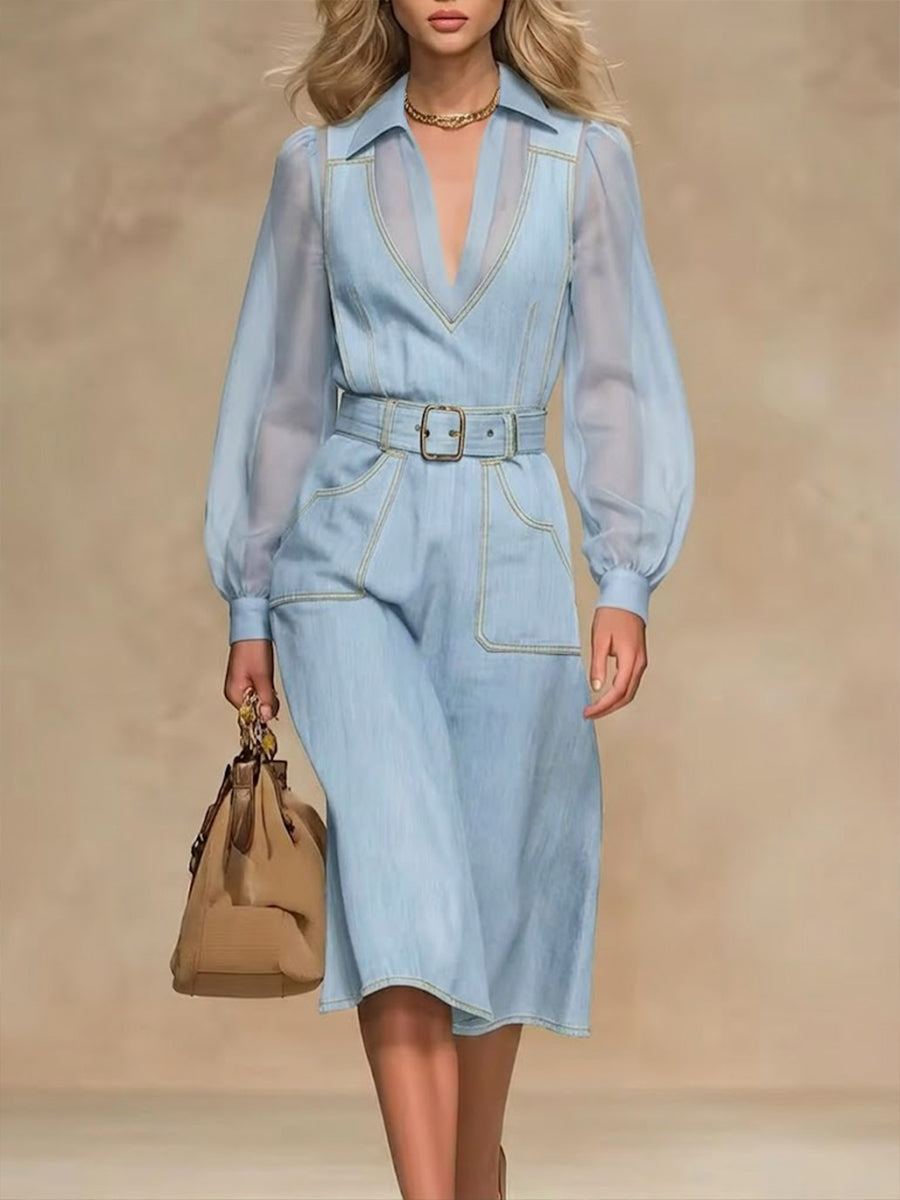 Stylish Casual Spliced chiffon And Denim Dress