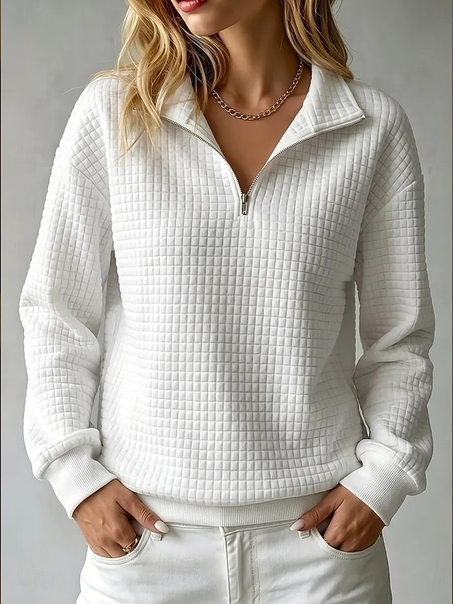 Women's Textured Zip Up Sweatshirts Casual Long Sleeve Half Zip Regular Tops