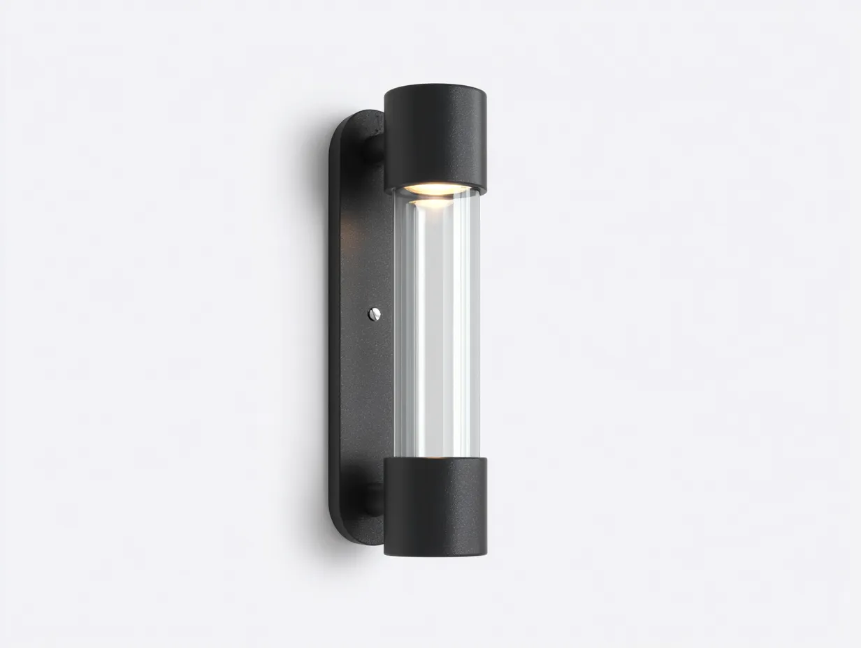 Applique verticale da parete per esterni in metallo e vetro 32 x 9 x 11 cm - antracite scuro e trasparente - tubo luminoso con struttura lineare compatta