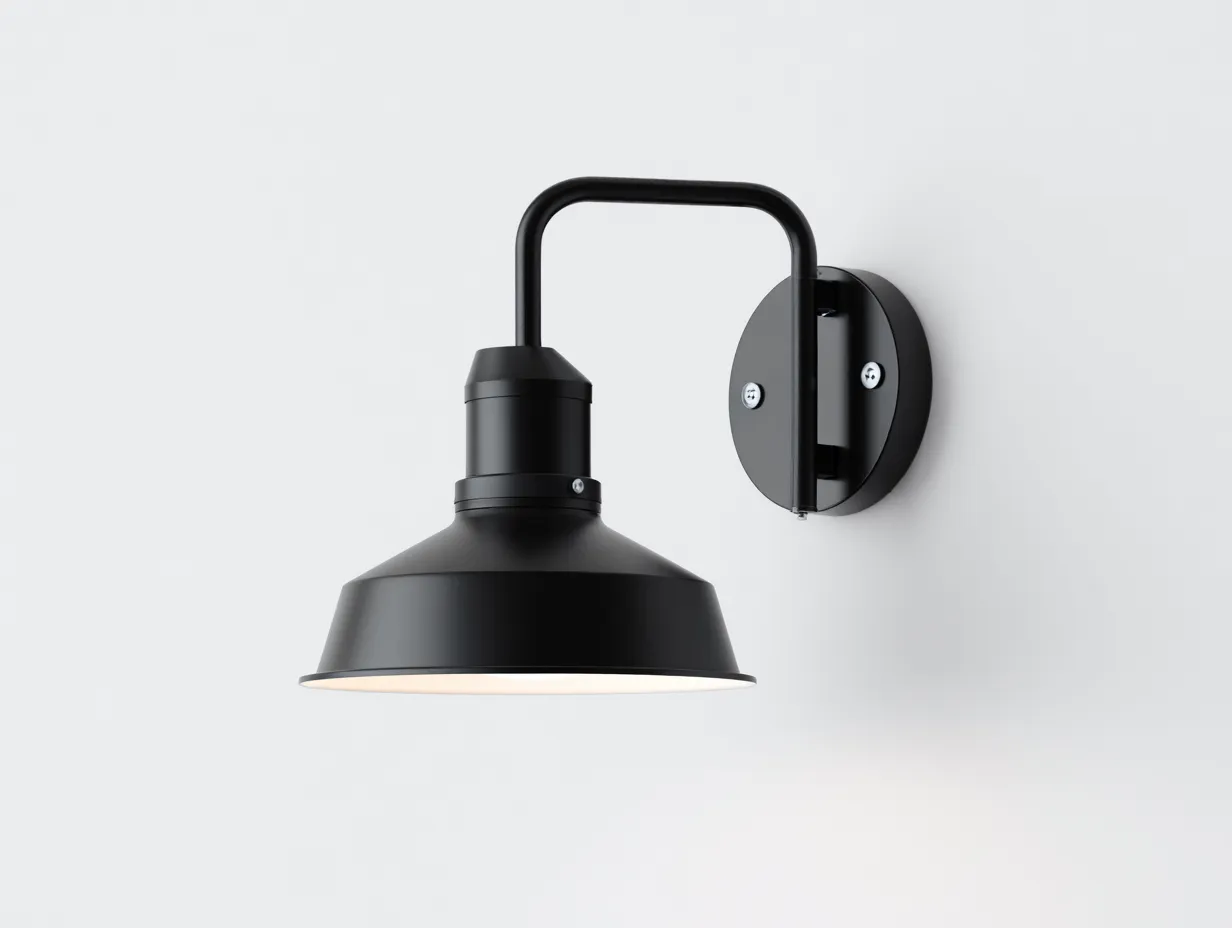 Applique da parete per esterni in metallo 32 x 26 x 20 cm - nero opaco e bianco caldo - paralume industriale con braccio curvo e diffusione diretta