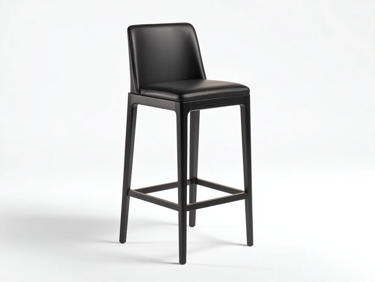 Sgabello da bar con schienale imbottito e struttura in legno 45 x 46 x 105 cm - nero opaco e nero - per sala da pranzo - stile minimale contemporaneo