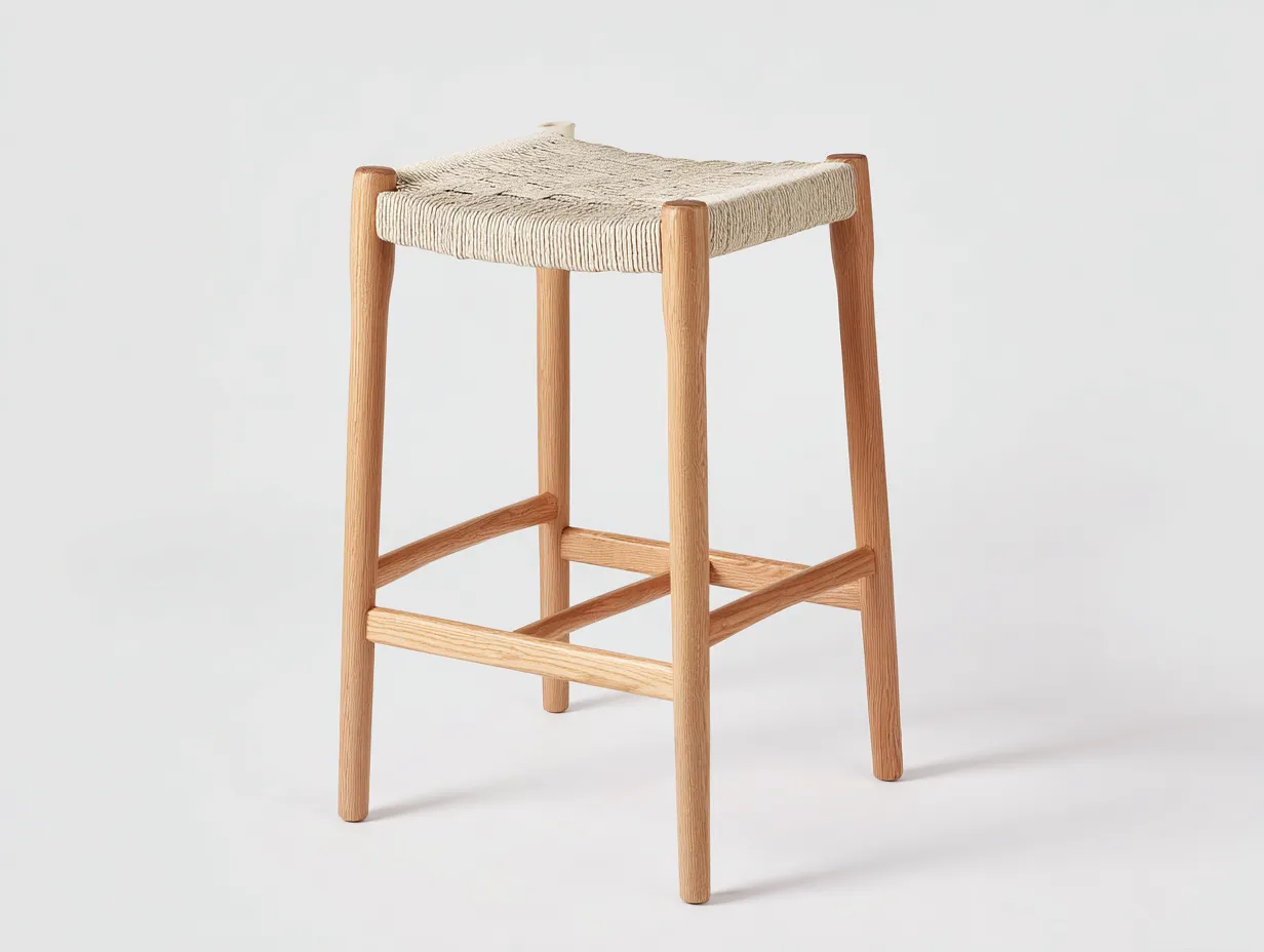 Sgabello da bar in legno con seduta intrecciata 43 x 40 x 70 cm - rovere chiaro e beige naturale - per sala da pranzo e zona snack - stile naturale contemporaneo