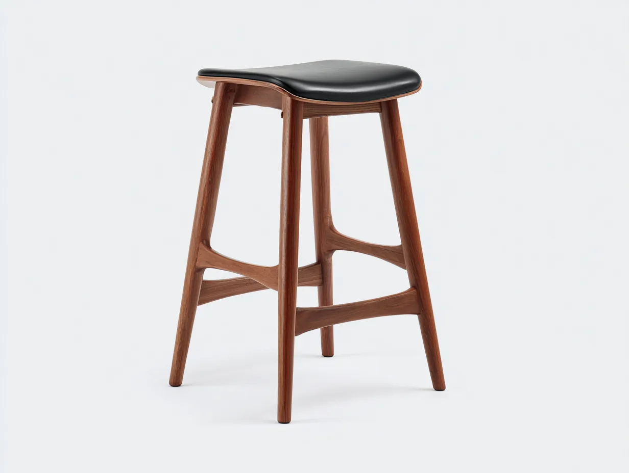 Sgabello da bar in legno massello con seduta imbottita 45 x 44 x 76 cm - noce medio e nero - per sala da pranzo e penisola - stile rétro contemporaneo