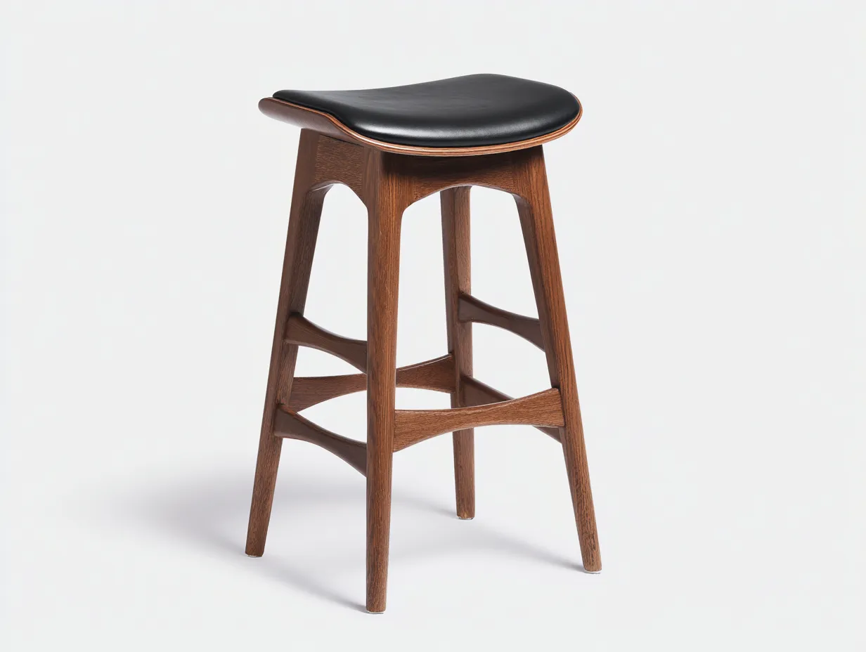 Sgabello da bar in legno massello con seduta morbida 44 x 43 x 77 cm - noce caldo e nero - per penisola - stile moderno rétro raffinato