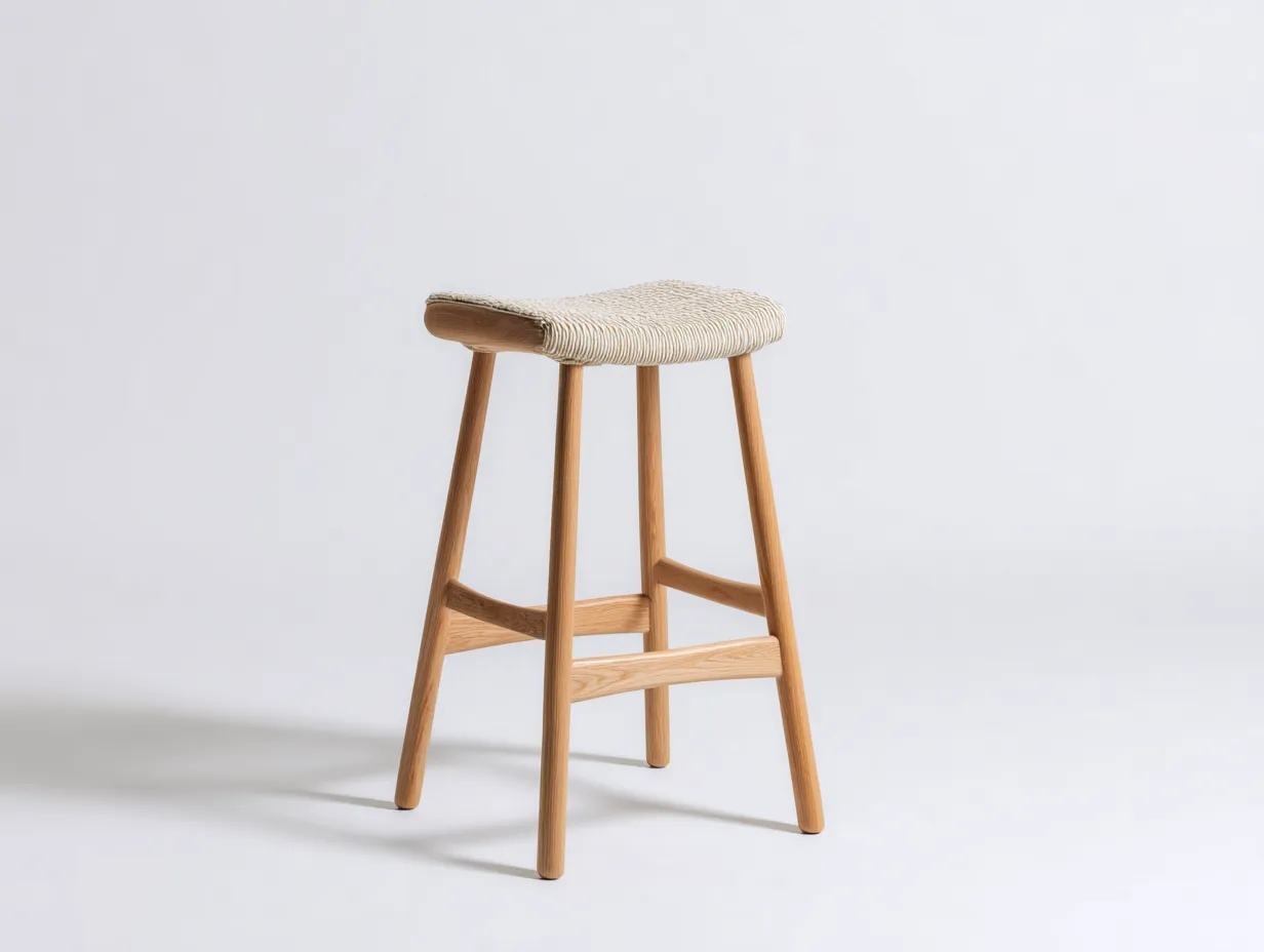 Sgabello da bar in legno con seduta intrecciata 42 x 38 x 68 cm - rovere naturale e beige chiaro - per penisola - stile nordico artigianale