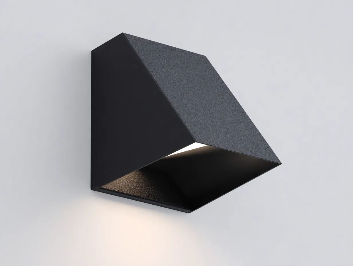 Applique da parete per esterni in metallo 19 x 15 x 11 cm - nero profondo - struttura angolare aperta con luce indiretta controllata