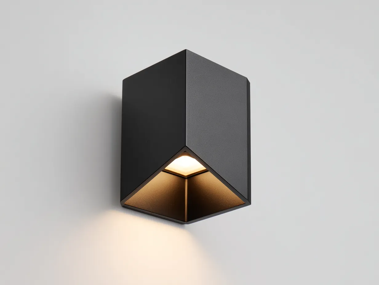 Applique da parete per esterni in metallo 18 x 12 x 11 cm - nero grafite - corpo compatto con luce schermata e profilo geometrico netto