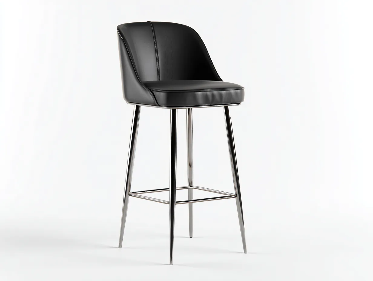 Sgabello da bar imbottito con struttura in metallo 47 x 50 x 104 cm - nero e cromo lucido - per sala da pranzo e penisola - stile contemporaneo elegante