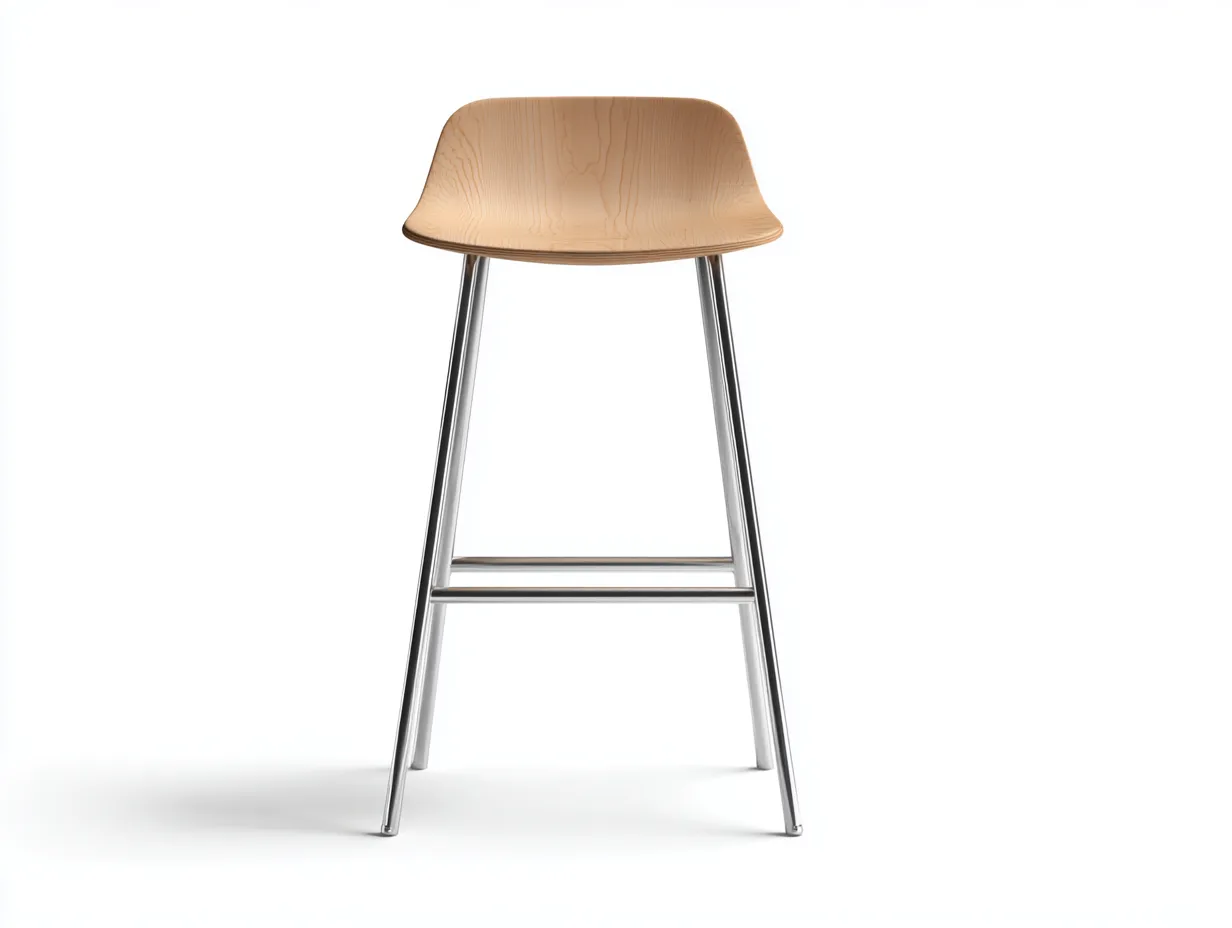 Sgabello da bar con seduta in legno curvato e struttura in metallo 45 x 47 x 101 cm - rovere chiaro e cromo lucido - per sala da pranzo e penisola - stile moderno minimale
