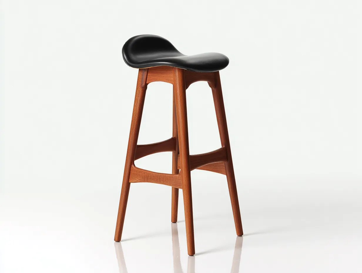 Sgabello da bar in legno con seduta sagomata imbottita 43 x 42 x 79 cm - noce chiaro e nero - per sala da pranzo e penisola - stile rétro moderno