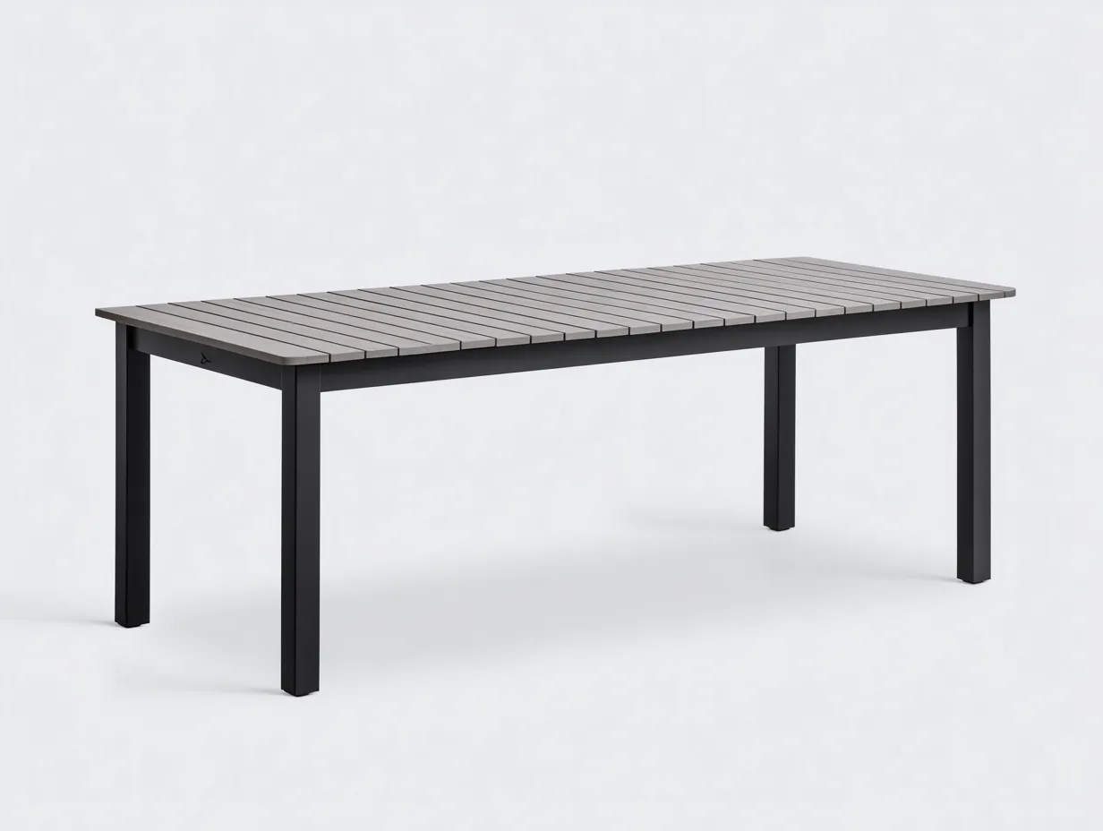 Tavolo da pranzo da esterno con piano listellare 190 x 95 x 75 cm grigio chiaro e nero - struttura in metallo - stile minimal contemporaneo
