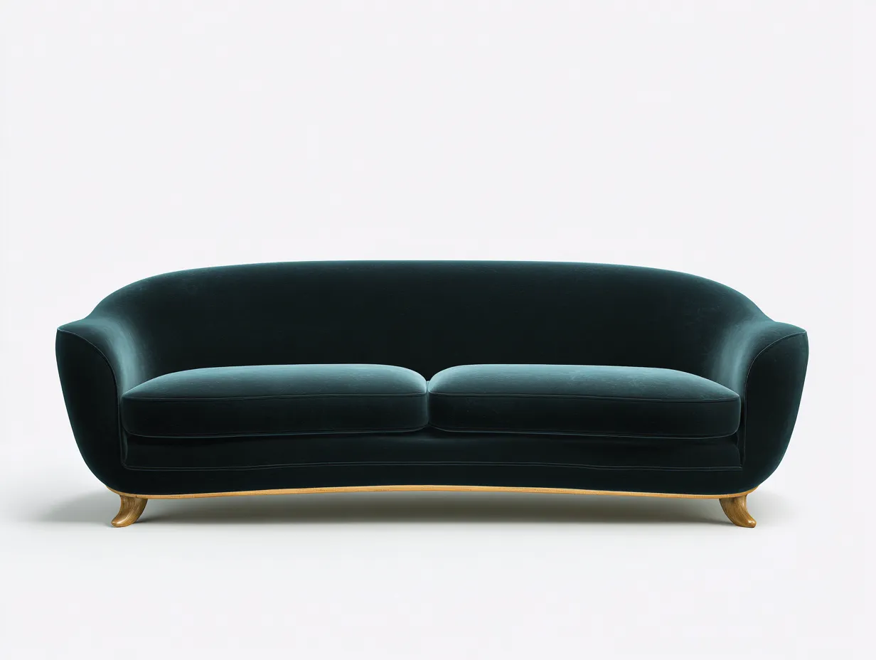 Divano 3 posti in velluto con profilo curvo 228 x 92 x 78 cm - verde petrolio scuro - per soggiorno - stile elegante rétro moderno