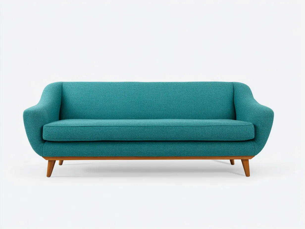 Divano 3 posti in tessuto 220 x 88 x 79 cm - blu petrolio chiaro - per soggiorno - stile mid-century contemporaneo