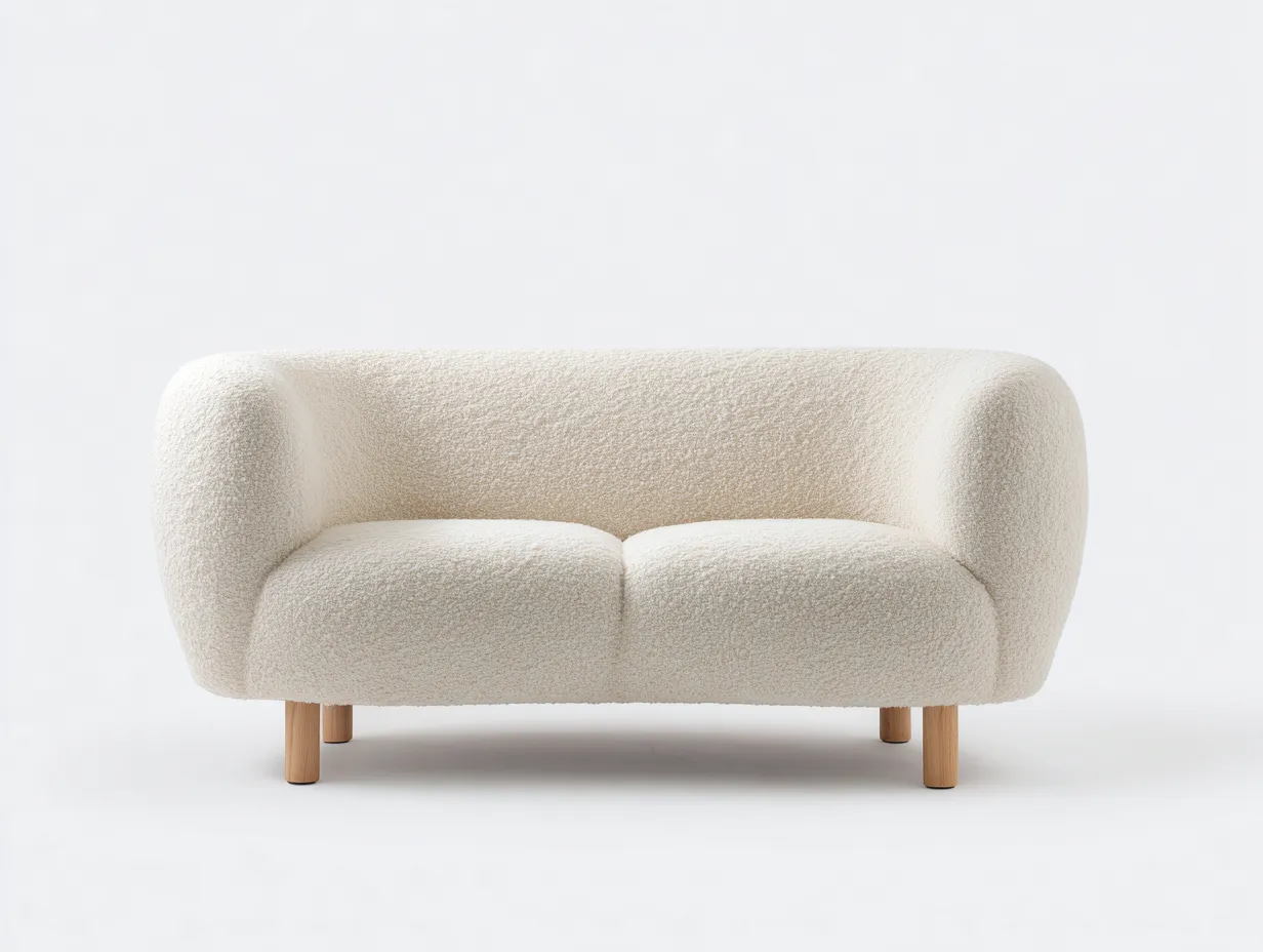 Divano 2 posti in tessuto bouclé 168 x 92 x 78 cm - bianco crema - per soggiorno - stile morbido contemporaneo
