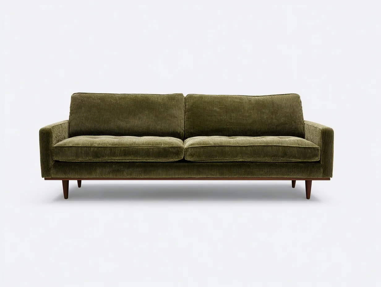 Divano 3 posti in velluto a coste 218 x 87 x 78 cm - verde oliva - per soggiorno - stile mid-century moderno