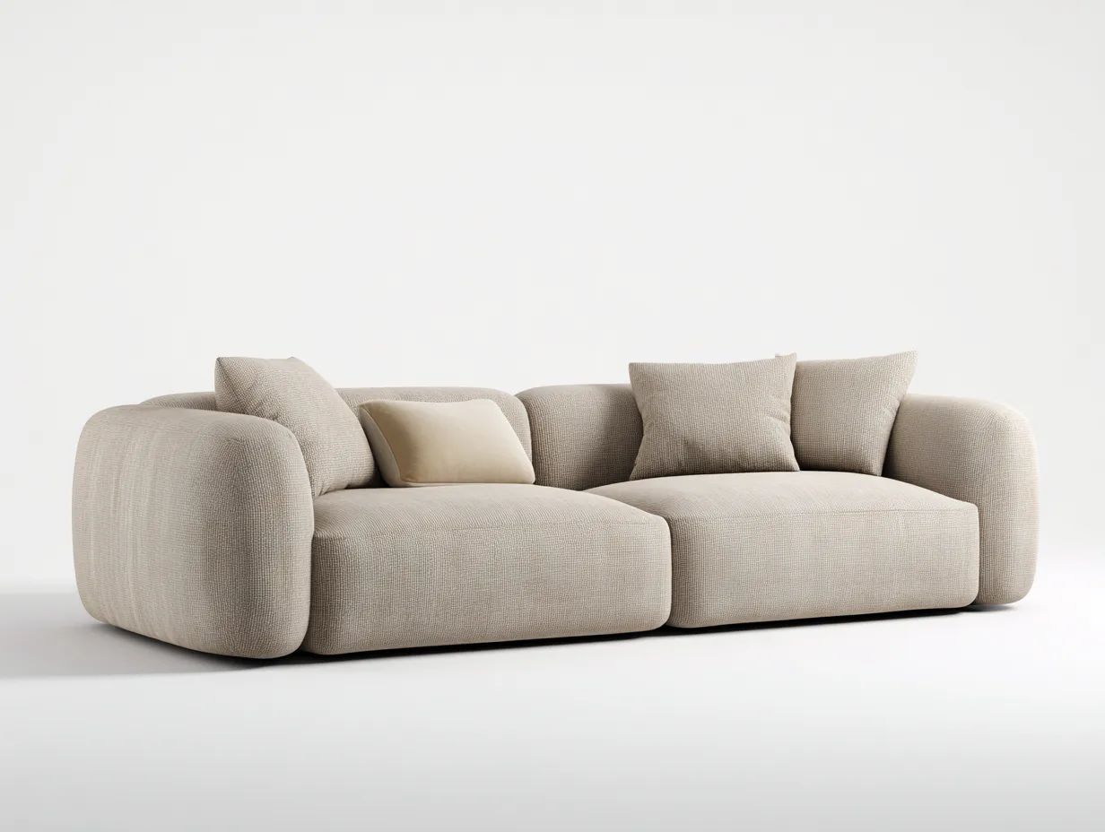 Divano 3 posti in tessuto bouclé 236 x 102 x 72 cm - beige chiaro - per soggiorno - stile moderno morbido