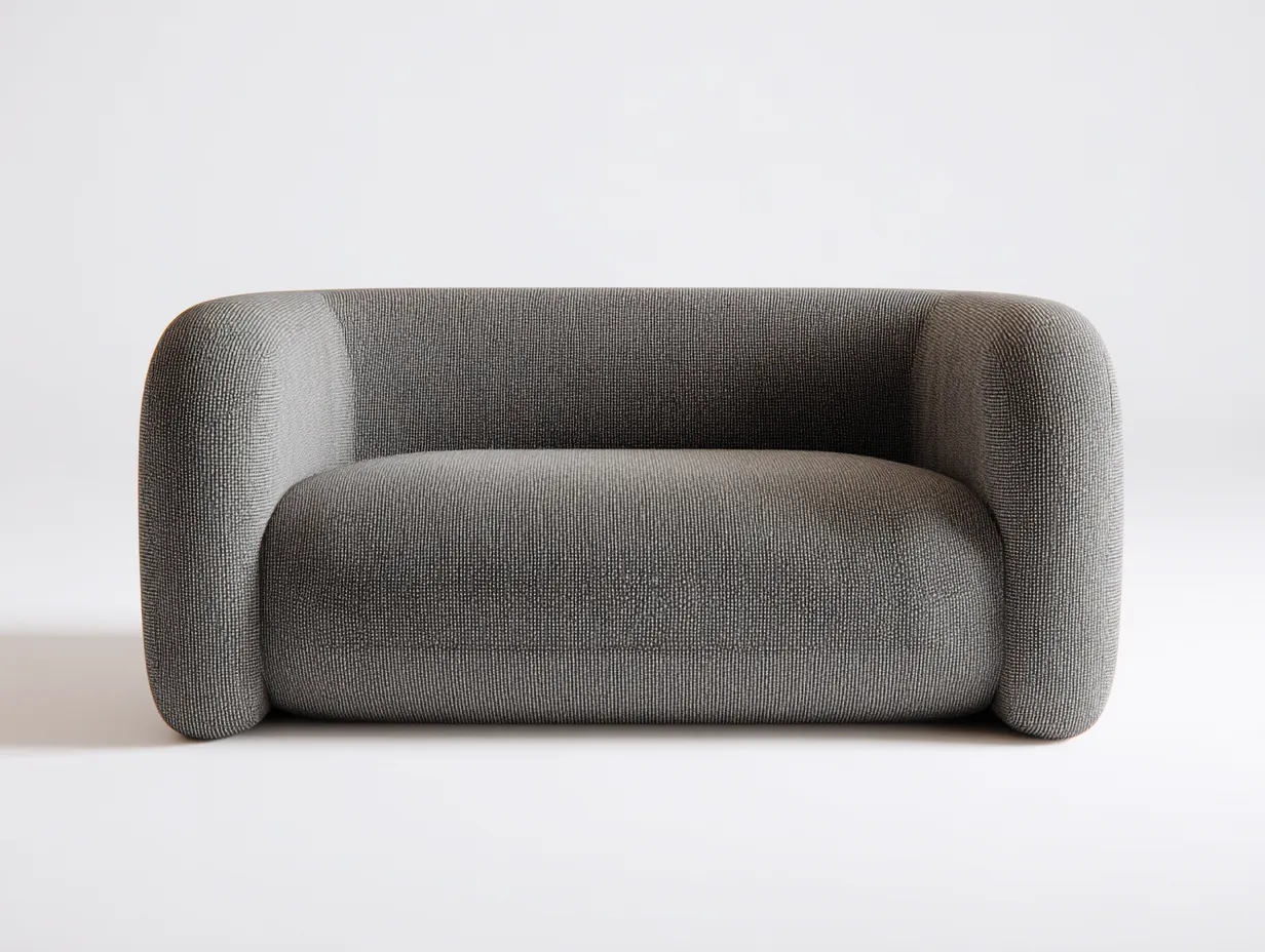 Divano 2 posti in tessuto bouclé con volumi arrotondati 170 x 96 x 73 cm - grigio tortora - per soggiorno - stile minimal morbido