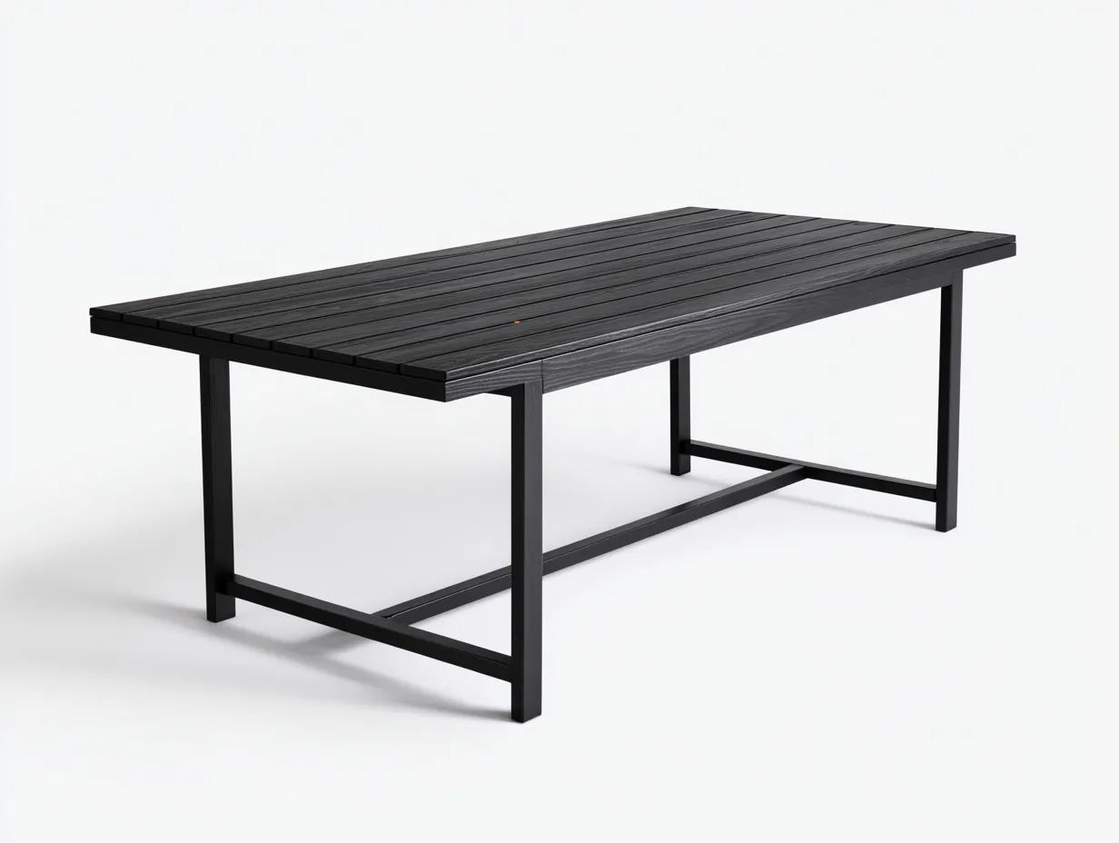 Tavolo da pranzo da esterno con piano a doghe 182 x 90 x 75 cm nero e grigio scuro - struttura in metallo e legno - stile industriale moderno