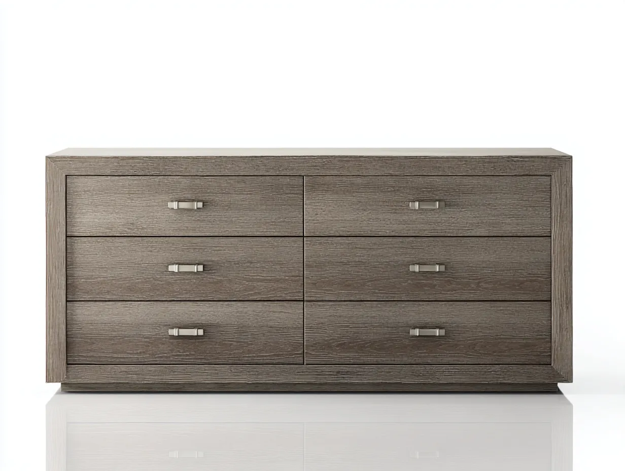 Cassettiera 6 cassetti in legno effetto rovere 150 x 45 x 78 cm - grigio tortora - design contemporaneo per camera