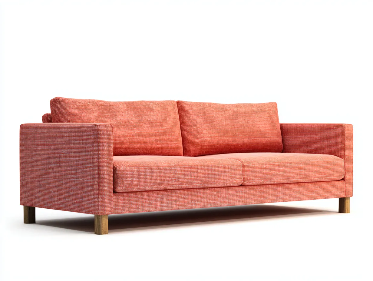 Divano 3 posti in tessuto strutturato 214 x 88 x 80 cm - arancione corallo - per soggiorno - stile moderno lineare