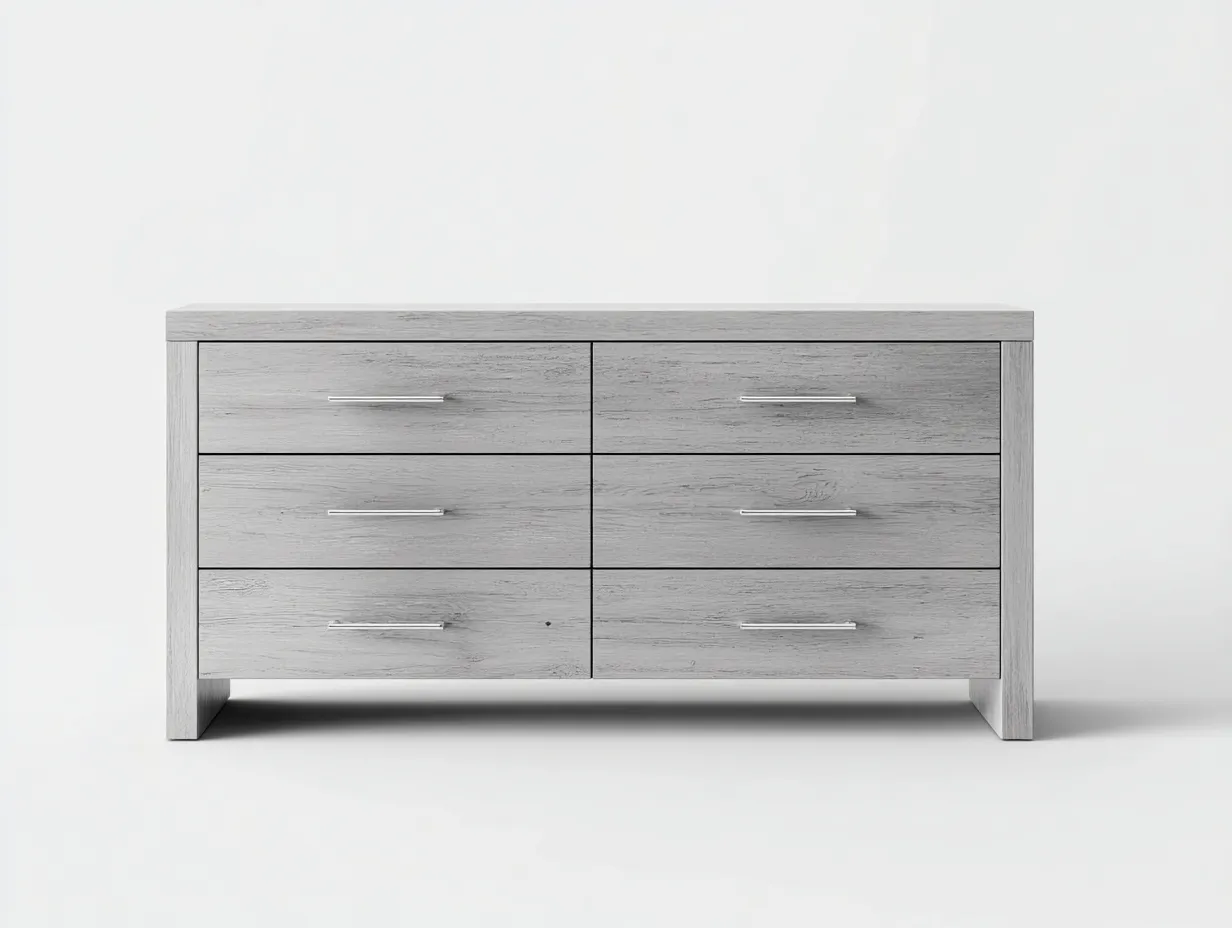 Cassettiera 6 cassetti in legno effetto frassino 152 x 46 x 79 cm - grigio chiaro - credenza contenitore moderna per camera
