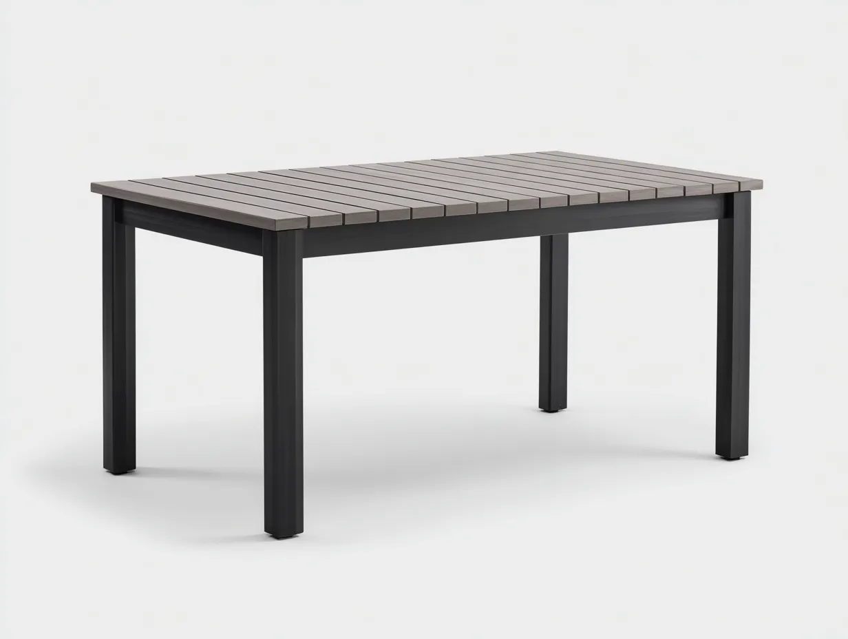 Tavolo da pranzo da esterno rettangolare 180 x 100 x 75 cm grigio tortora e nero - piano a doghe e struttura in metallo - stile contemporaneo elegante
