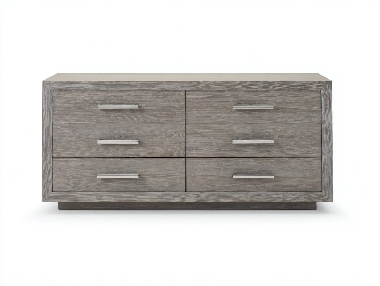 Cassettiera 6 cassetti in legno effetto quercia 154 x 47 x 78 cm - tortora chiaro - mobile capiente per camera