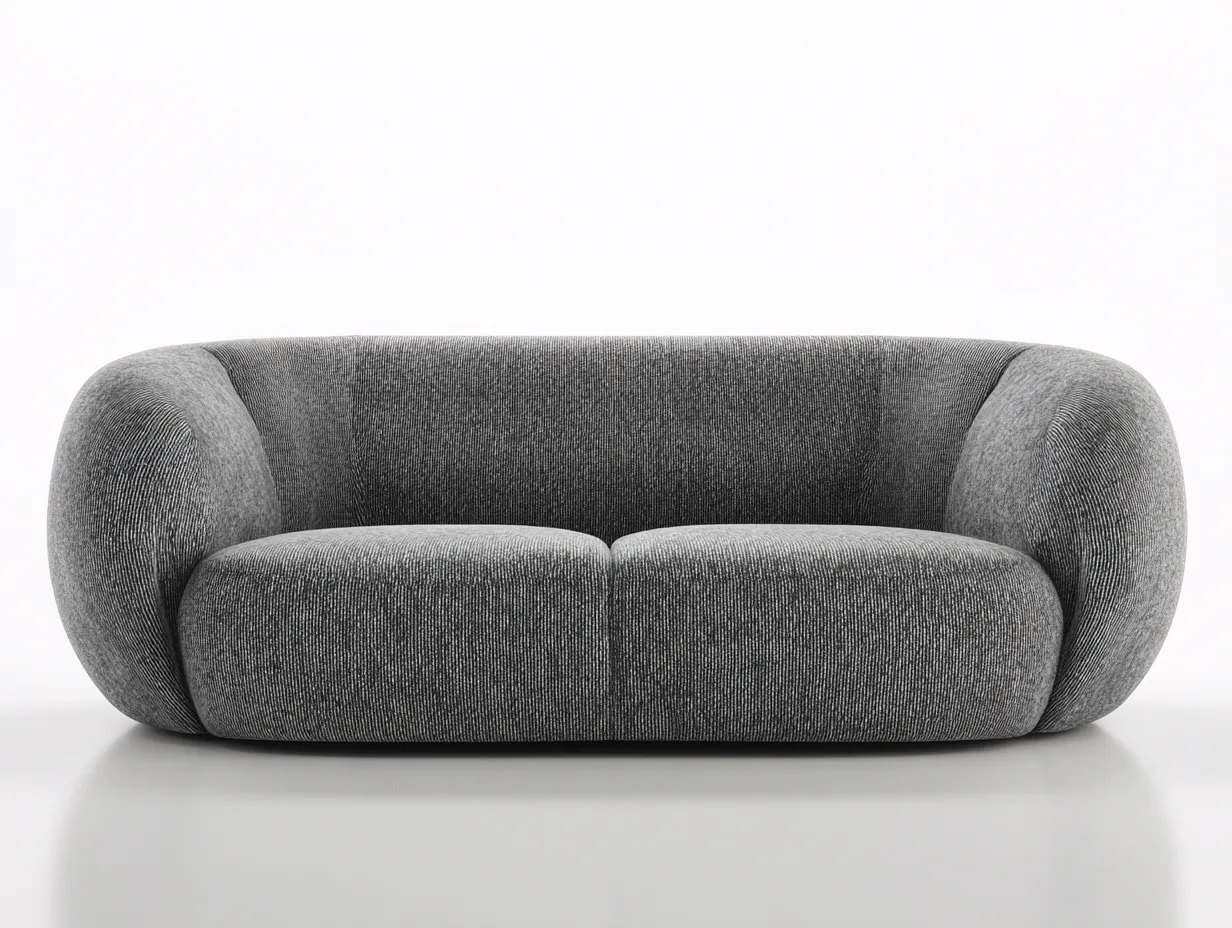 Divano 2 posti in tessuto testurizzato con linee curve 180 x 96 x 74 cm - grigio medio - per soggiorno - stile contemporaneo scultoreo