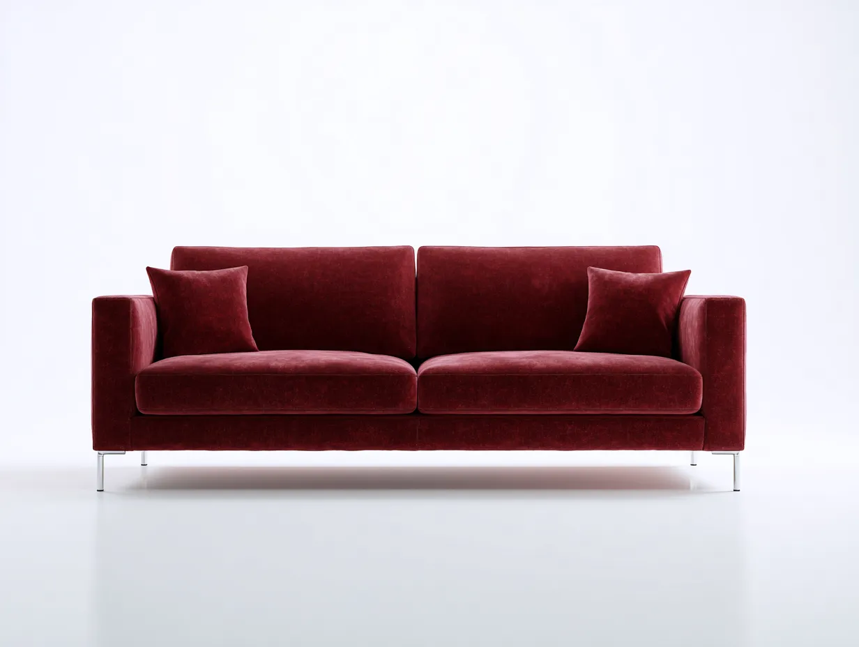 Divano 3 posti in velluto con piedini in metallo 212 x 90 x 81 cm - rosso bordeau x  scuro - per soggiorno - stile moderno elegante