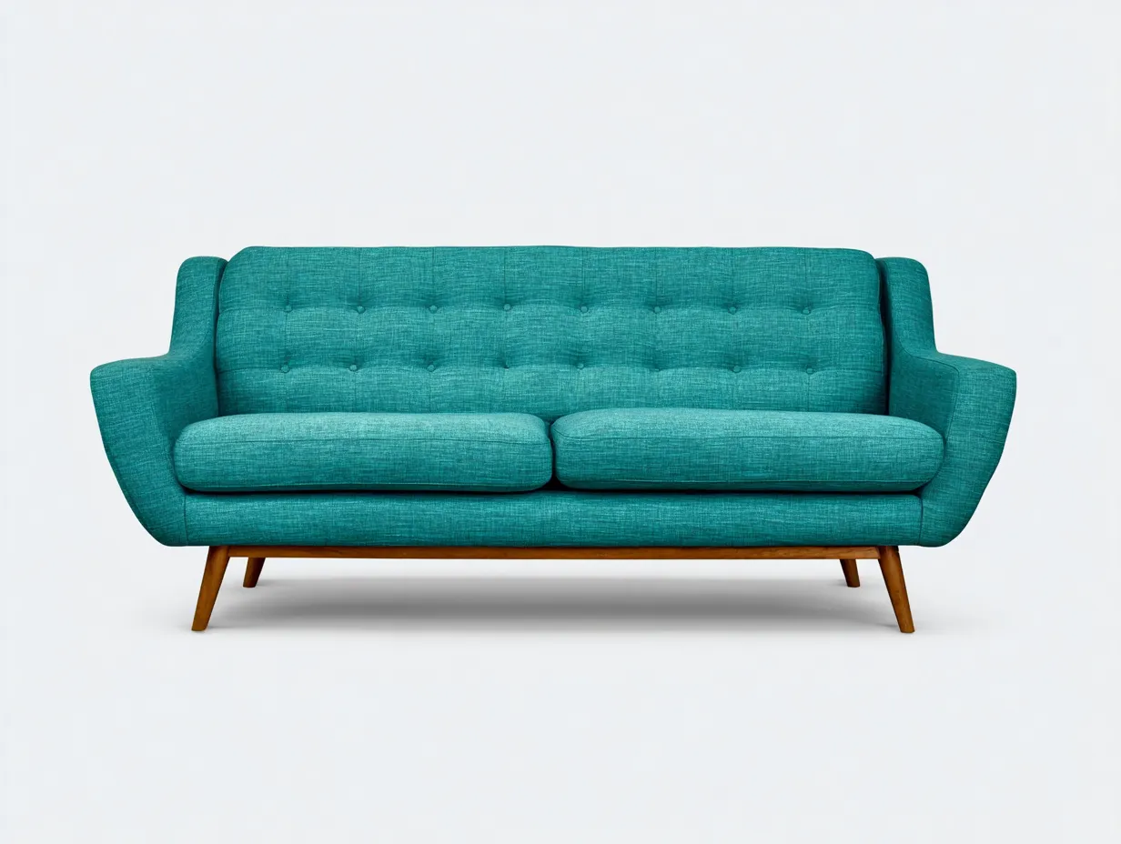 Divano 3 posti in tessuto trapuntato con piedini in legno 216 x 89 x 83 cm - turchese brillante - per soggiorno - stile mid-century elegante