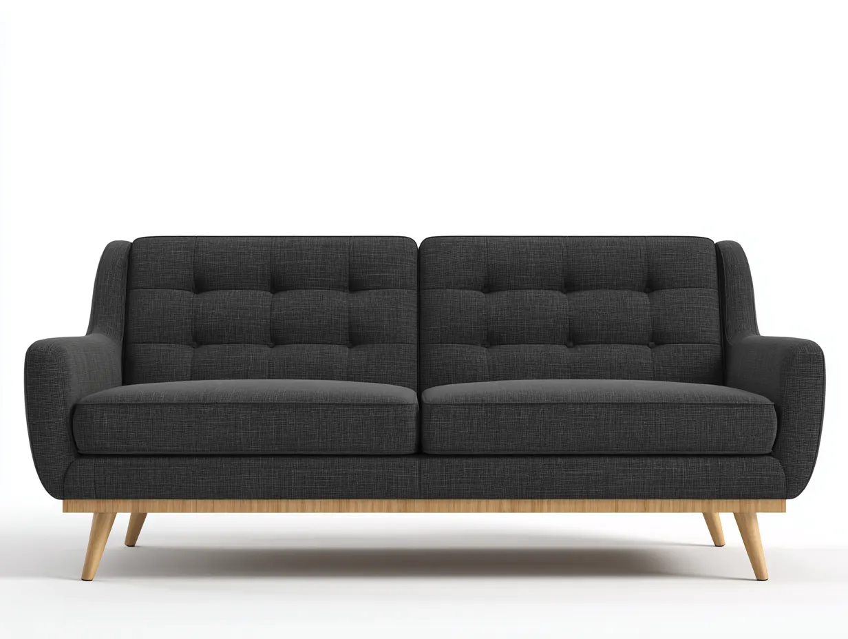 Divano 2 posti in tessuto con schienale trapuntato e base in legno 185 x 88 x 84 cm - grigio antracite - per soggiorno - stile nordico moderno