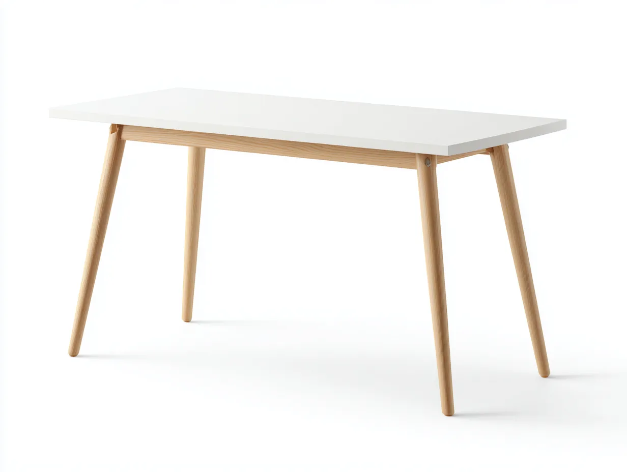 Mesa de oficina 150x60x75 cm - blanco y natural - escritorio rectangular con patas inclinadas de estilo nórdico-Sicornanest