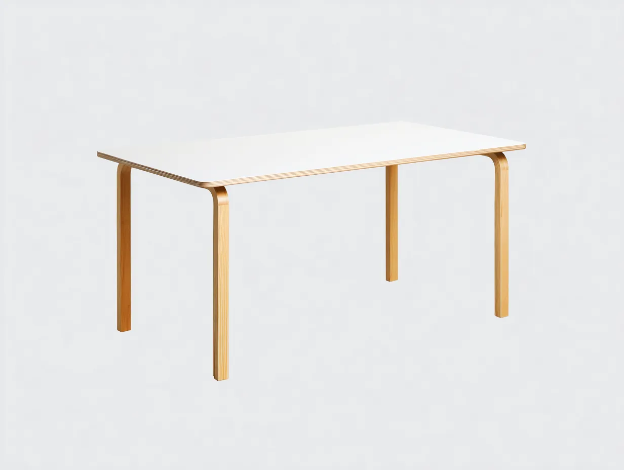 Mesa de oficina 138x68x75 cm - blanco y natural - escritorio rectangular con patas curvadas y diseño contemporáneo-Sicornanest