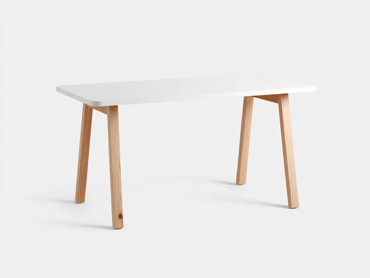 Mesa de oficina 140x70x75 cm - blanco y natural - escritorio amplio con patas de madera inclinadas y estilo escandinavo-Sicornanest