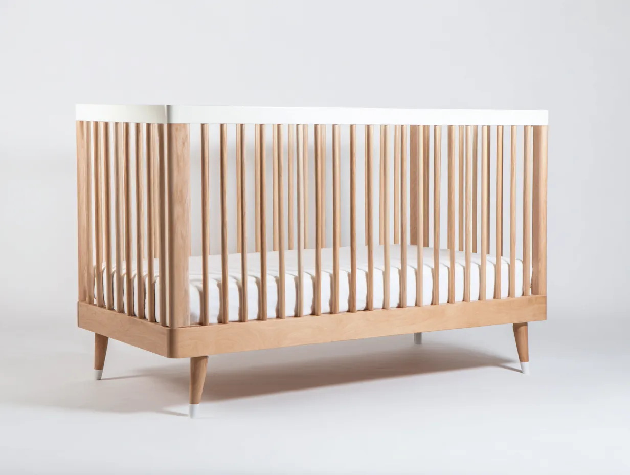 Cuna infantil de madera 124x65x92 cm - blanco y madera - diseño nórdico ligero