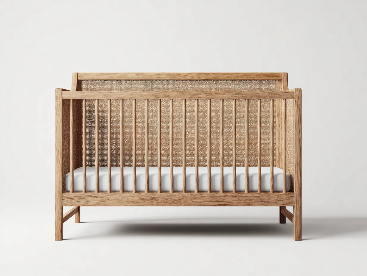 Cuna para bebé de madera natural 124x66x95 cm - rejilla decorativa - estilo vintage actual