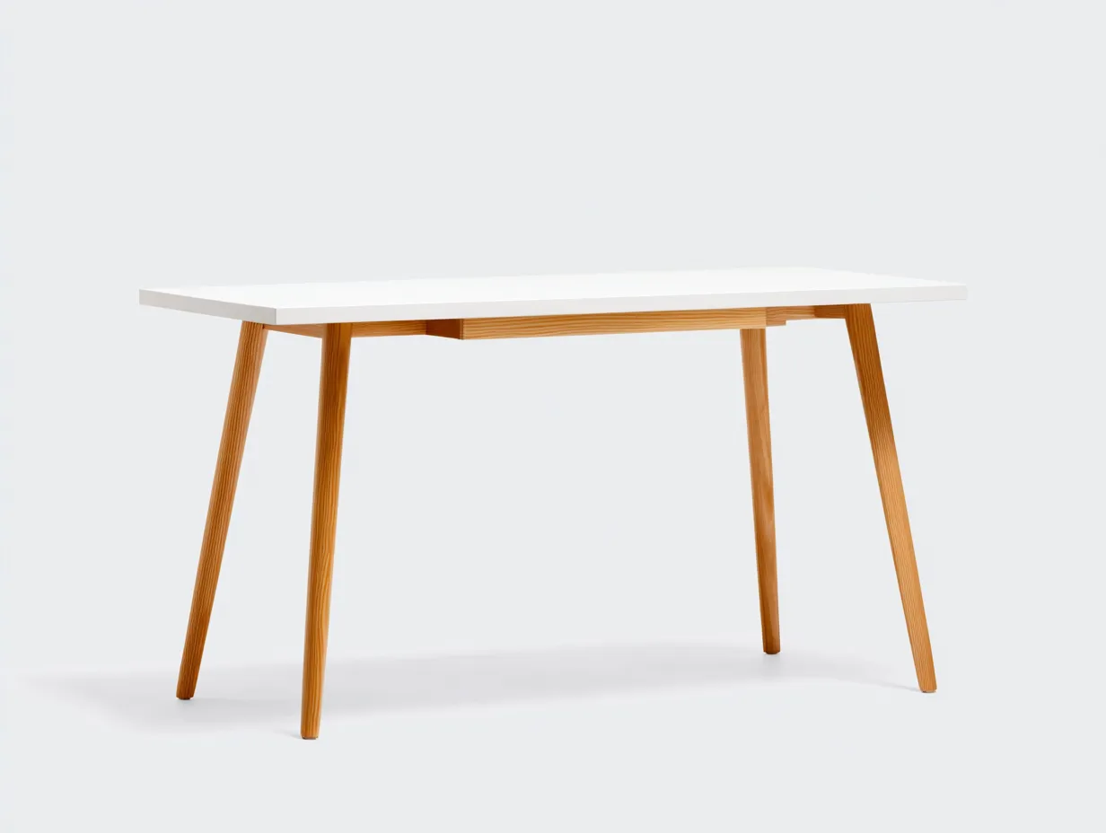 Mesa de oficina 150x60x75 cm - blanco y natural - con patas inclinadas de estilo nórdico