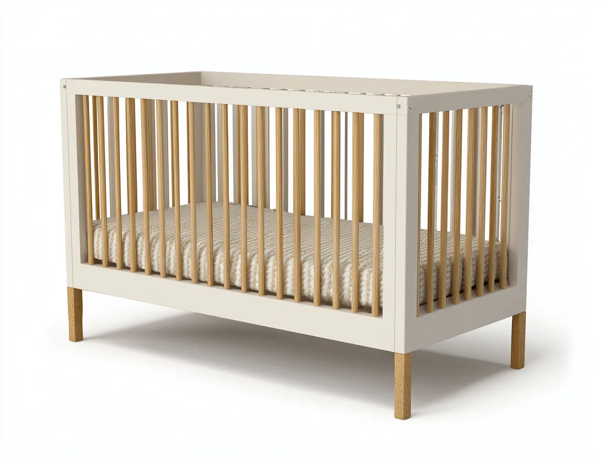 Cuna para bebé de madera bicolor 124x66x90 cm - acabado blanco y natural - diseño nórdico funcional