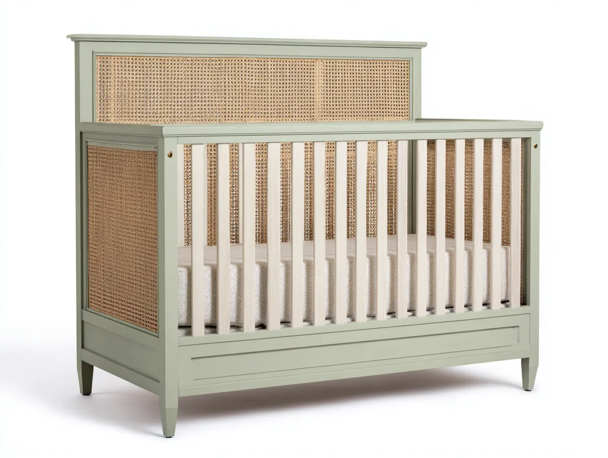 Cuna para bebé de madera 125x66x98 cm - verde salvia y beige - estilo natural contemporáneo