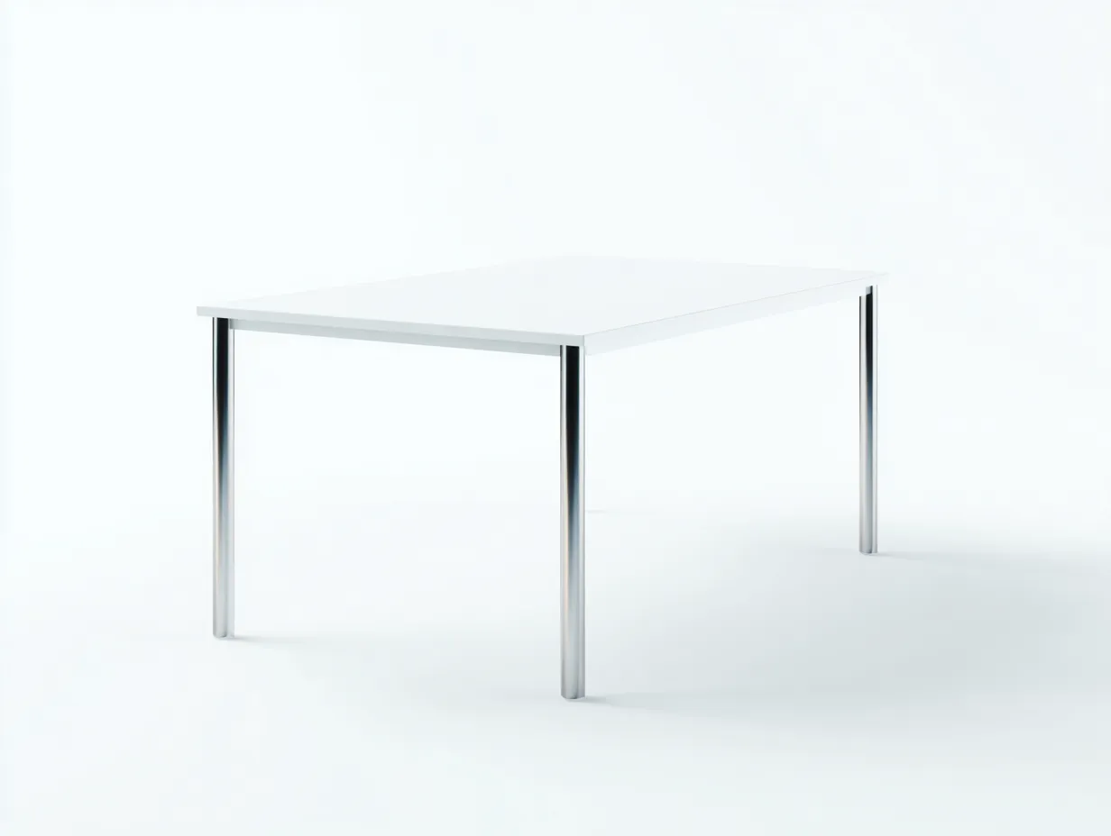Mesa de oficina 140x80x75 cm - blanco y plata - escritorio rectangular con patas cilíndricas de acero y estilo minimalista-Sicornanest