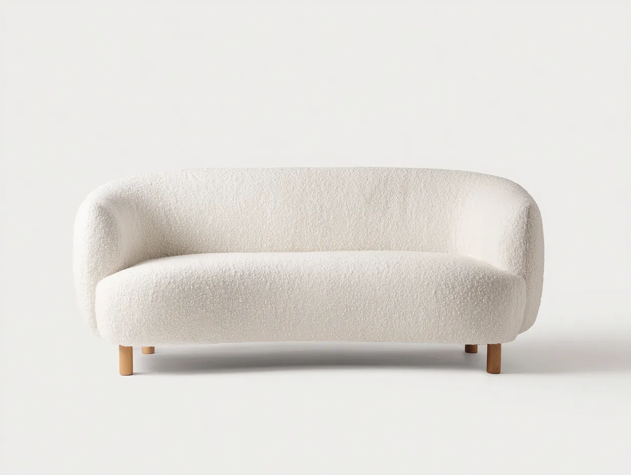 Sofá de 2 plazas en tejido bouclé 168 x 85 x 76 cm - marfil - diseño curvo minimalista para salón