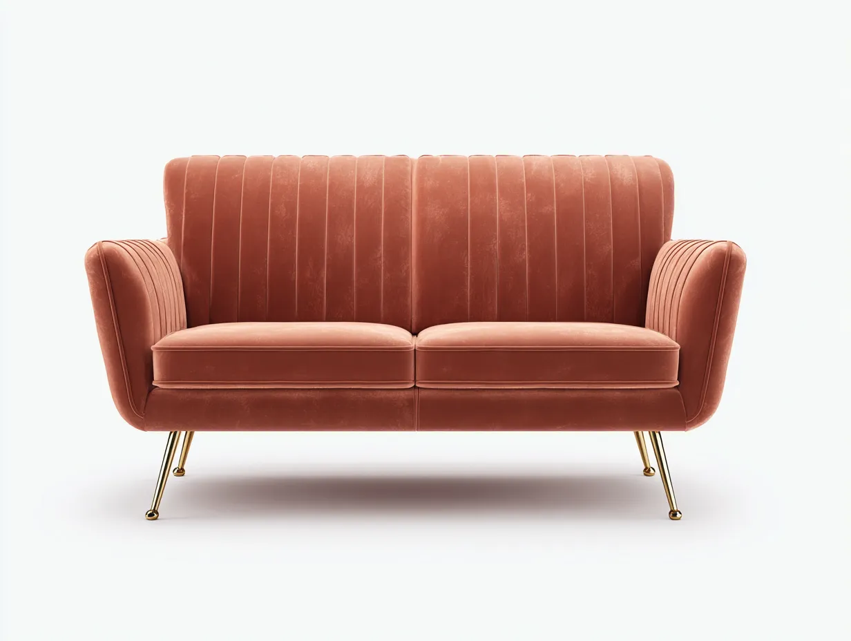 Sofá de 2 plazas tapizado en terciopelo 158 x 83 x 81 cm - rosa teja y dorado - estilo retro moderno para salón