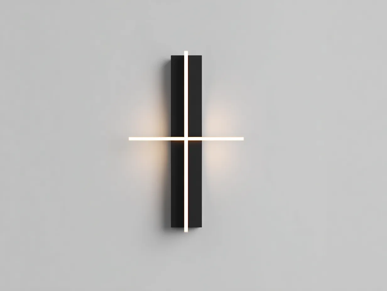 Aplique de pared LED geométrico cruzado de metal 18x10x42 cm - negro mate - para exterior y pasillo interior - estilo moderno escultórico