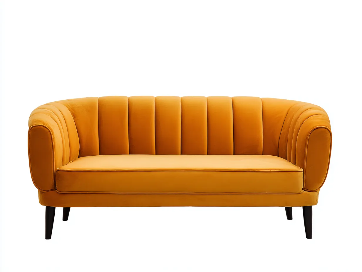 Sofá de 2 plazas de terciopelo 160 x 78 x 76 cm - amarillo mostaza - diseño curvo para salón