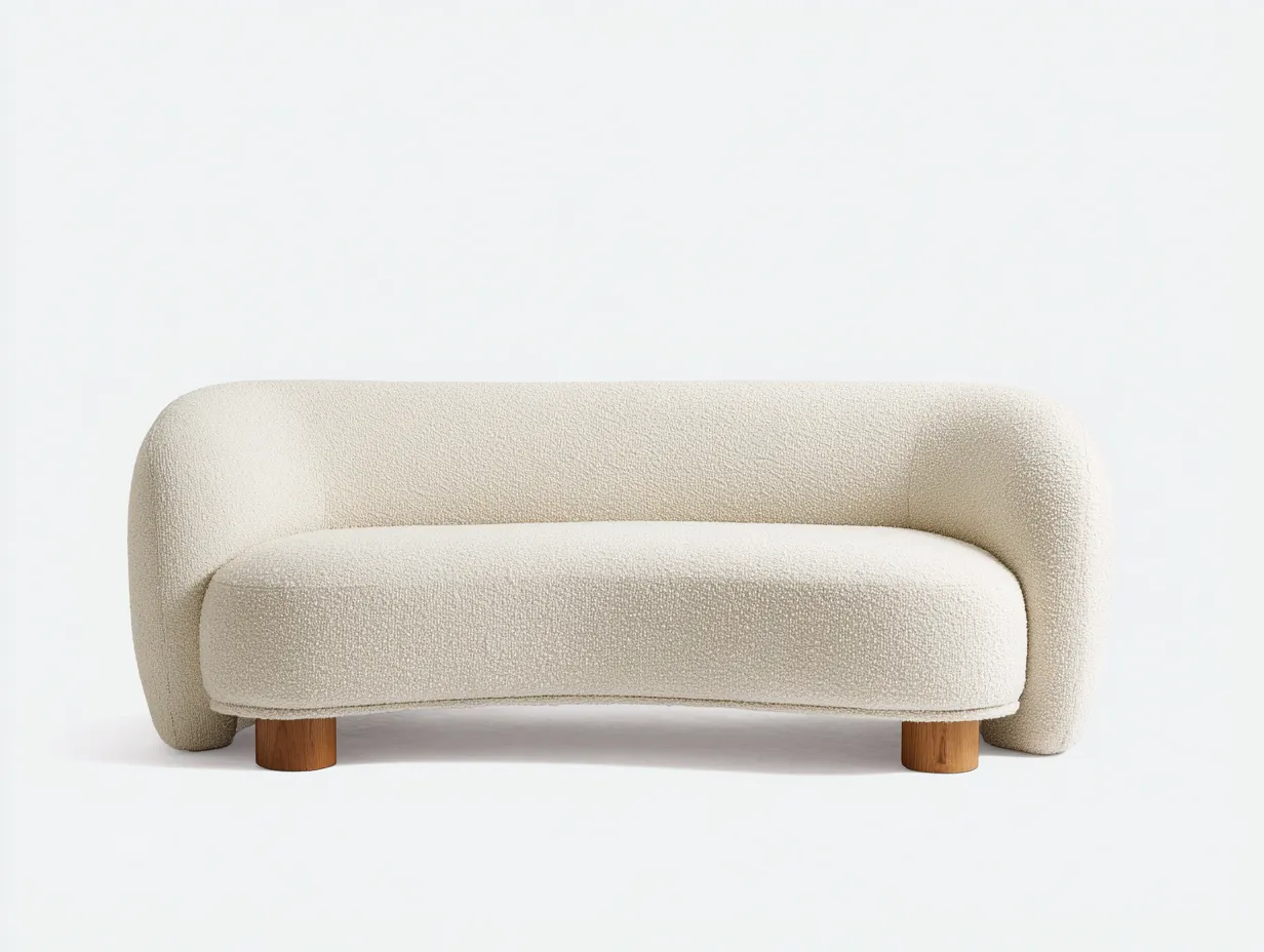 Sofá de 2 plazas tapizado en bouclé 162 x 86 x 74 cm - blanco crema - diseño curvo para salón