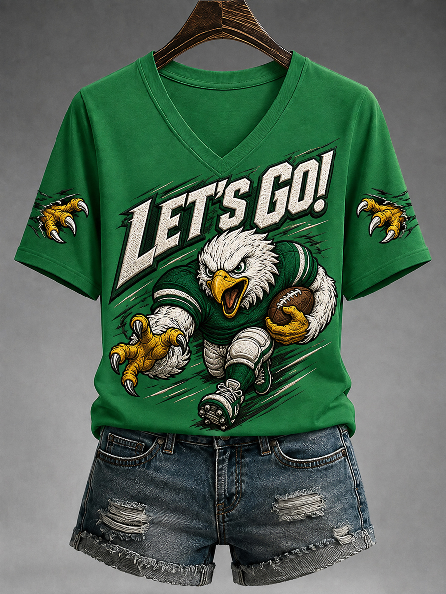Women's Let's Football Gameday Gift For Football Fans Casual V-Neck Tee