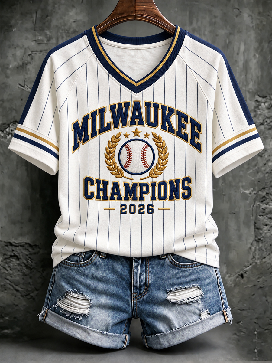 Women's Baseball Lover Champions Printed T-shirt