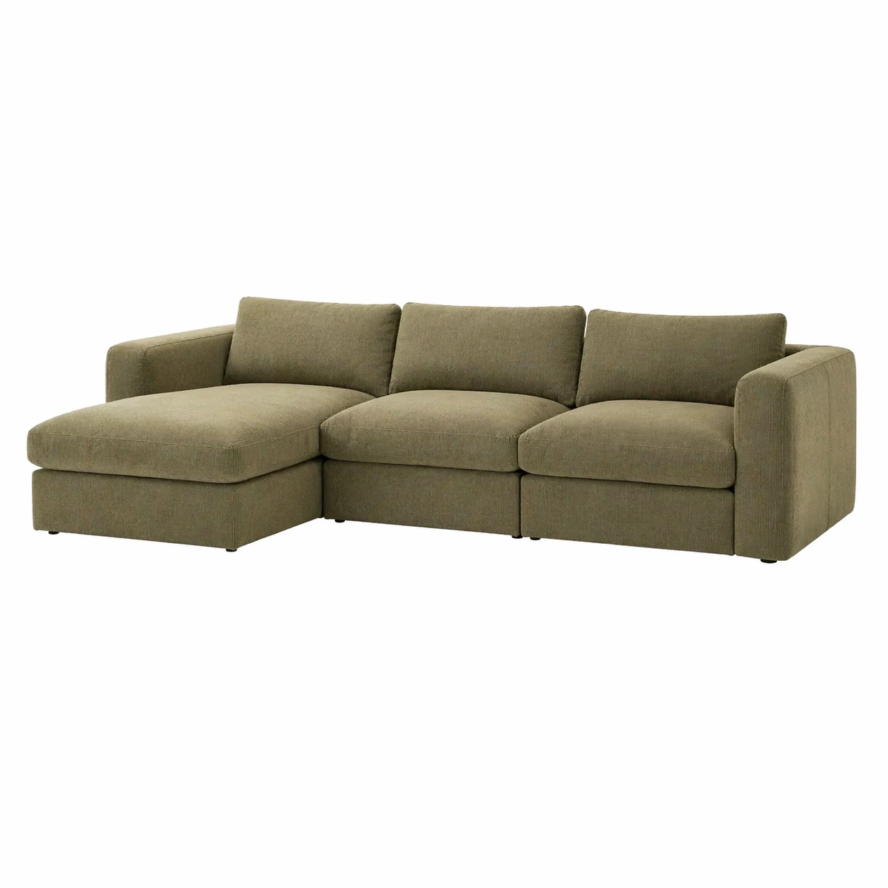 Sofá seccional de 3 piezas con chaise tapizado en verde oliva estilo moderno-domviax